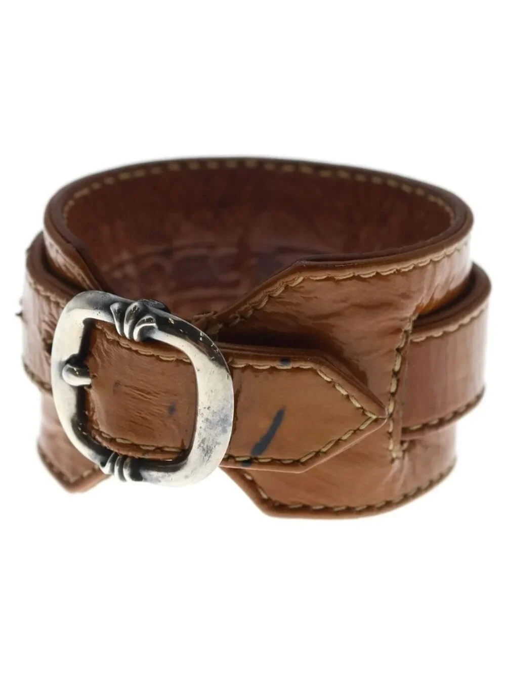 Chrome Hearts R&r Tiny Buckle Gunslinger Leather Bracelet Choker Brown Silver